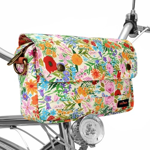 TOURBON Bike Bag Bicycle Handlebar Bag Zipper Closure Pouch Crossbar Front Frame Basket Cycling Saddebag Under Seat Strap-on Rear Rack Pannier (Yellow with Flower)