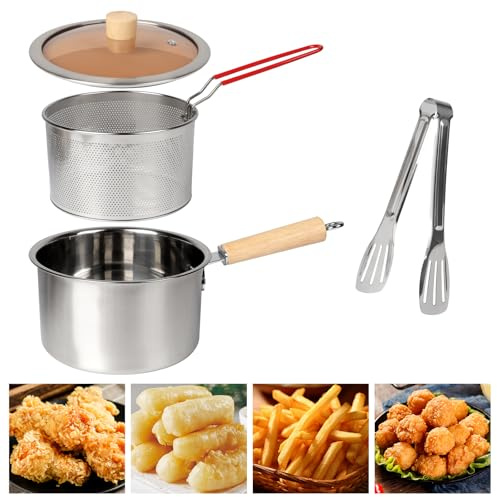 Pentolino Friggitrice con Cestello, Mini Padella per Friggere in Acciaio Inox 304, Pentola Frittura Capacità Grande 2500 ML, Piccolo con Coperchio e Manico, per Tempura, Pesce, Pollo