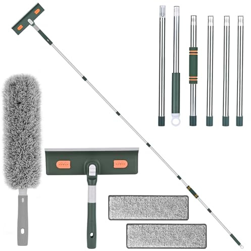 2.5 m Fensterputzer Set, with Telescopic Handle Head and Telescopic Rod, 180°Teleskop Fensterwischer, Fensterreiniger Set für Innen und Außenfenster
