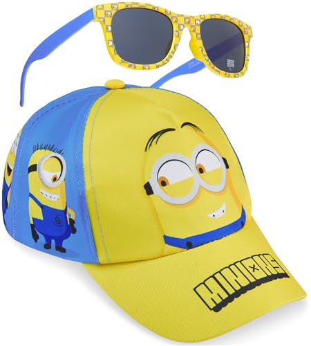 Minions Cappello Baseball Occhiali da Sole Bambino, Regolabili Cappellino con Visiera 100% Protezione UV Occhiali Sole (Giallo Minions)