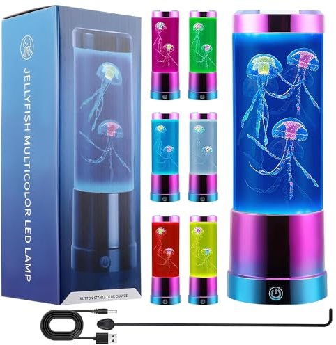 RNPKZ Jellyfish Lamp, Jellyfish Lava Lamp, 9'' Jellyfishs AquariumLamp with 7 Colours Setting, Floating Jelly FishLamp, USB Operated Dimmable Mood Light for Living Room, Bedroom, Office Décor, Gifts