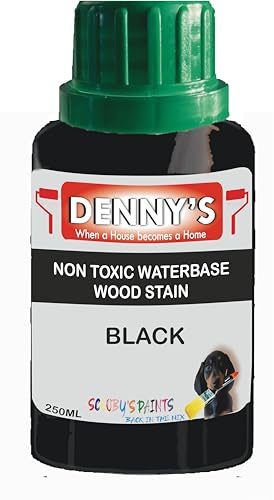 Wood Stain Water Based | 12 Colours | Interior Furniture Stain | Light & Dark Stains | Eco-Friendly & Non-Toxic Wood Dye Paint | Easy Application | Quick Dry & Low Odour (Black 250ml)