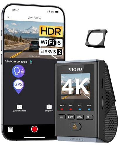 VIOFO A119M Pro 4K HDR Mini Dashcam för bil med CPL, Wi-Fi 6 och GPS främre bilkamera med STARVIS 2, röststyrning och röstuppspelning, nattsyn 2.0, parkeringsläge inkl