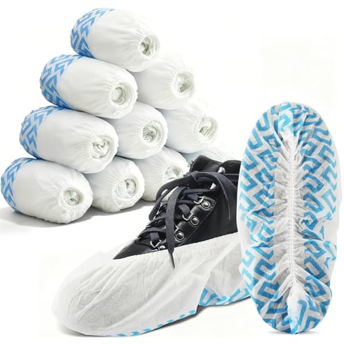 WUJUN 100/200 Pack Blue/Black Disposable Shoes Covers Boot Cover Waterproof, Dust-proof, Non-slip, One Size Fit Most, Protect Your Shoes, Carpets and Floors. Cleaning Accessories