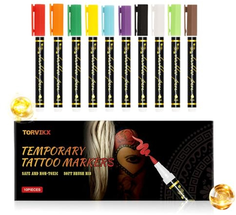 Marcatori per body art per la pelle, 10 colori delicati sulla pelle, pennarelli creativi per la pelle, per bambini e adolescenti, feste di compleanno, trucco, giochi di ruolo, cosplay, festival
