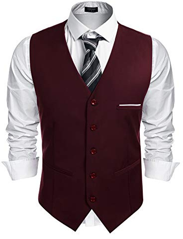 COOFANDY Gilet pour Homme Col V Slim Fit Moderne Unicolore Élégant pour Mariage Fête