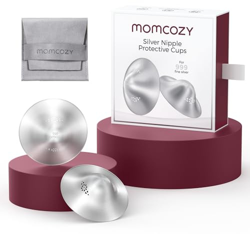 Momcozy 999 Silberhütchen stillen, Originales perforiertessilberhütchen brustwarzen, atmungsaktives Design – 999er Silber Stillhütchenschutz, unverzichtbares Neugeborenen, Größe XL (55 mm)