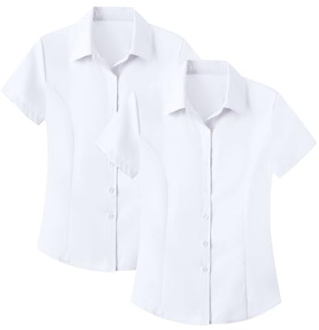 2 Pack Work Shirts for Women UK Plus Size Summer Short Sleeve Button Up Wrinkle Free Oxford Dress Shirts Formal Smart Casual Business Office Wear Professional Job Interview Clothes