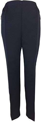 K-Milano Pantaloni da donna con elastico in vita, molto adatti per anziani, pantaloni della nonna, pantaloni slip-on, tasche sicure con zip e piega stirata, taglia corta, Blu marino, 50-52