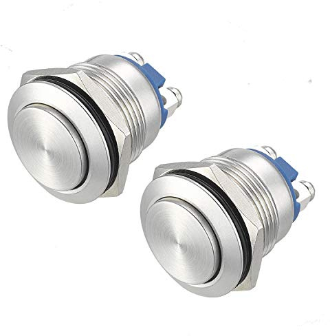 APIELE 2 interruttori a pressione Momentan da 19 mm, 250 V, 5 A, in acciaio inox, impermeabili, a pressione momentary