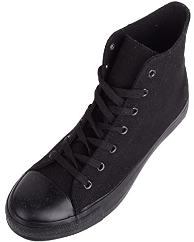 Mens Slip On Lace Up High Top Canvas Summer Trainers Pumps Sneakers - All Black - UK 12 / EU 46