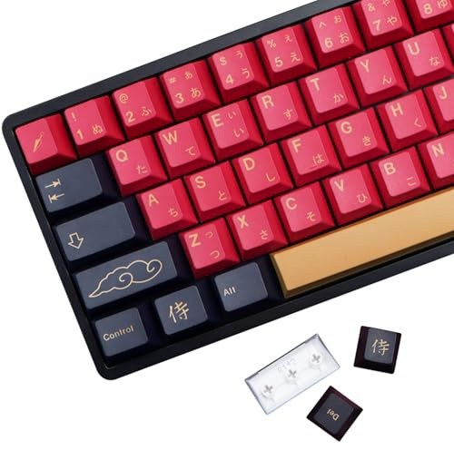 MOLGRIA Rote Samurai Tastenkappen, 129 Set PBT Tastenkappen für Gaming-Tastatur, Cherry Profile Dye Sublimation Custom Keycaps mit Puller für Gateron Kailh Cherry MX Switch 68/61 60 Prozent Tastatur
