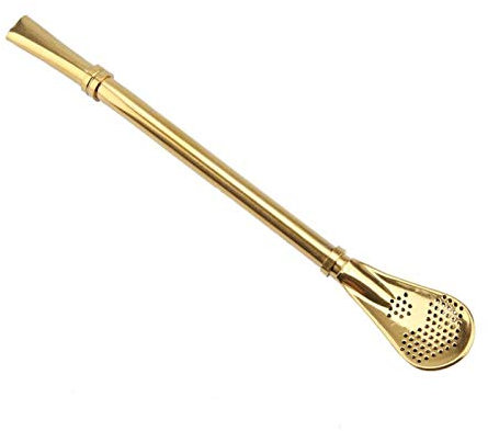 Trinkhalmlöffel, Edelstahl Metall Trinkhalmlöffel Resuabl Waschbar Rührschaufel für Smoothies Milchshakes Kaffee Cocktail(golden)