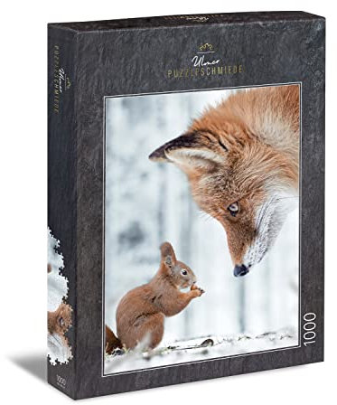 Ulmer Puzzleschmiede - Puzzle Fox and Squirrel - Smart 1000 Piece animal jigsaw puzzle - Squirrel and Fox in Winter Forest - Animals Set - Quality Made in Germany
