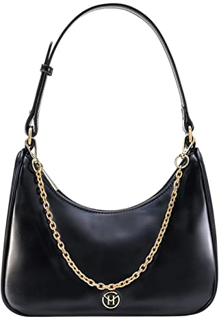 VICTORIA HYDE Unterarmtasche Damen Kleine Schultertasche Schwarz Handtasche Crossbody Leder Shoulder Bag(Schwarz)