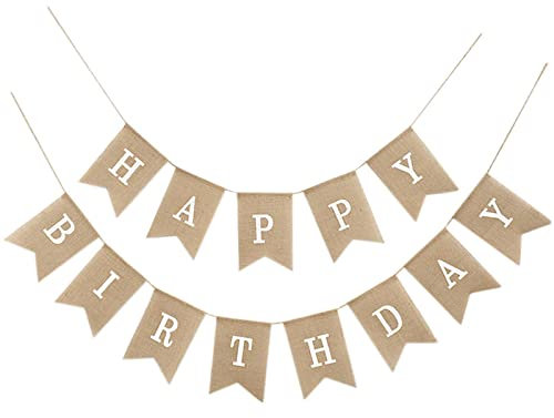 qingmeng Happy Birthday Banner Schild, Vintage Jute hängende Wimpelkette Happy Birthday Dekorationen wiederverwendbar für drinnen und draußen Mädchen Frauen Erwachsene Kinder Partys