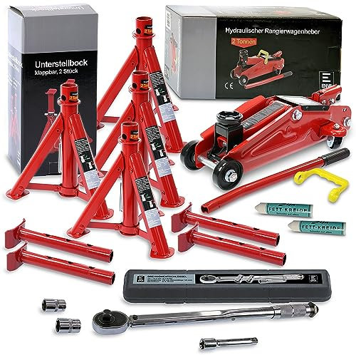 Set per Il Cambio Pneumatici ENVA con Chiave dinamometrica + martinetto di manovra Idraulico + cavalletto per martinetto + Gesso per Grasso 10-210 NM capacità di carico Max. 2000 kg
