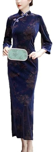 keephen Velluto Autunno Inverno Cheongsam Cinese Tradizionale Donne Qipao Abiti da Sera Lunghi Hanfu Tang Abito Gonna