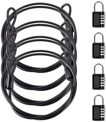 TOATELU 4 Stücke Kabelschloss Zahlenschloss: 1,5m Kette mit Schloss, Stahlseil mit Ösen, Schlaufenkabel, Universal Schlaufenkabel Sicherungsseil mit Schloss für GepäCk FahrräDer Elektroroller TüRen