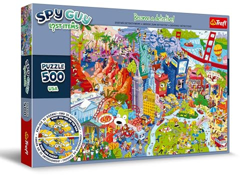 Trefl - Puzzle Spy Guy Lost Items: USA - 500 Elemente, Werden Sie Detektiv und Finden Sie 20 Unterschiede, Verlorene Gegenstände, Kreative Unterhaltung für Erwachsene und Kinder ab 10 Jahren