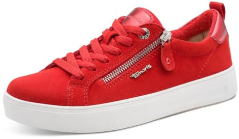 Tamaris Comfort Damen Sneaker flach mit Reißverschluss Freizeit, Rot (Red Suede), 39 EU