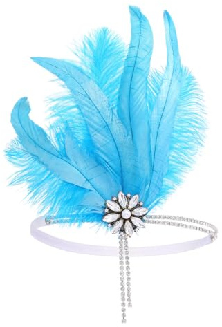 IYOU 1920er Jahre Feder Flapper Kopfschmuck Hellblau Kristall Gatsby Stirnband Abschlussball Hochzeit Haarschmuck für Damen