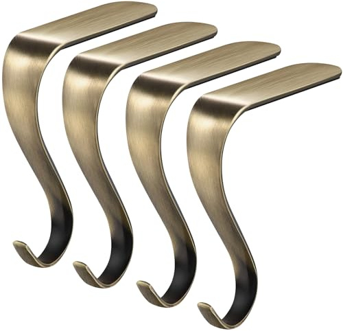 Doitory Stocking Holders for Mantle,Christmas Stocking Holder Set of 4,Stocking Hangers for Mantel,Stocking Hooks for Fireplace(Bronze)