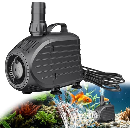 Biling Pompe Bassin 80W 4500L/H Ultra-Silencieuse - Filtre Intégré Protection Anti-Brûlure à Sec et 3 Adaptateurs- Submersible pour Fontaines, Jeux d'Eau, Aquarium - Usage Domestique