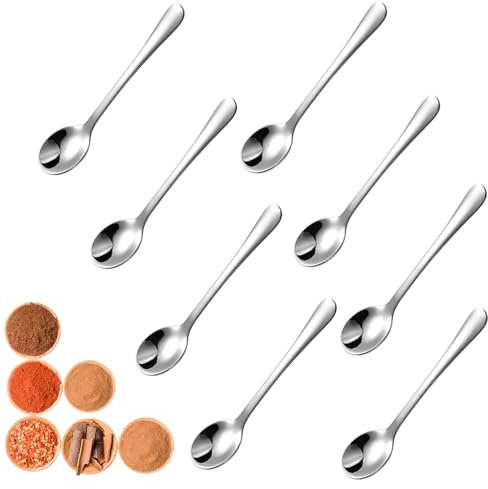 Tiny, 8 cucchiaini da espresso, in acciaio inox, 7,5 cm, per barattoli di spezie, piccoli cucchiai per spezie, cucchiai per spezie, cucchiai per latte macchiato, cucchiaio da espresso, cucchiaio per