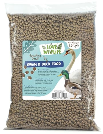 Love Wildlife Swan & Duck Food 1.5kg | Premium Complete Dry Food Pellets for Waterfowl, Natural Floating Mix, High in Protein, Vitamins & Minerals, Nutritious Alternative to Bread, Made in the UK