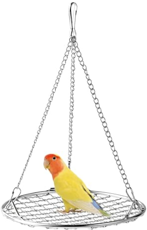 Balançoire pour Oiseaux, Nid d'oiseau de Perroquet, Perchoir Suspendu en Bois pour Oiseaux, Support en Maille d'acier Inoxydable pour Perruches Calopsittes, Inséparables, Pinsons, Dormant