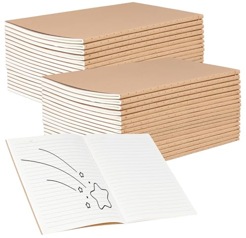 SOUJAP 40 Pack A5 Lined Notebooks, Brown Kraft Paper Cover Notepad for Note Taking, Diary, Memo, 36 Sheets, 72 Pages