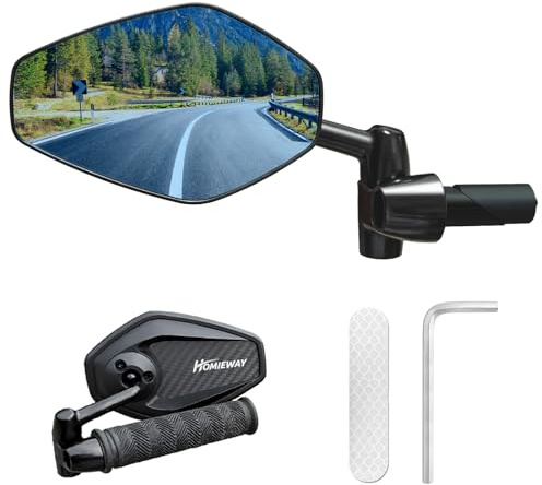 Homieway Fahrradspiegel,Metall Fahrrad Rückspiegel Lenkerendenspiegel,Blau Blendfreies Glas,Kohlefaser Fahrrad Spiegel,Klappbar Fahrradspiegel für E-bike Lenker Links（16-21mm)