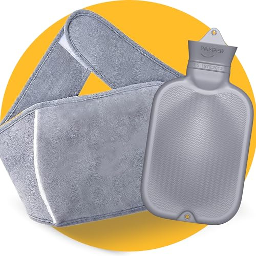 Pasper Cinturón para botellas de agua caliente de 1,75 l con funda – Cinturón térmico de 130 cm – Gris – Bolsa de agua caliente – Ideal para dolores de vientre, espalda y período;