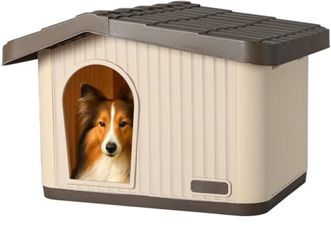 Skylos Outdoor Dog House for Small Medium Dogs, Indoor Outdoor Dog Kennel Pet Shelter Weather-Resistant Plastic Cat and Rabbit House for Patio, Porch, Living Room, 75 x 64 x 51 cm