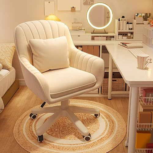 XUEGW Home Office Chair Computer Chair with Mid-Back Upholstered Modern Tufted Computer Task Chair Swivel Height Adjustable Velvet Accent Chair（White）.