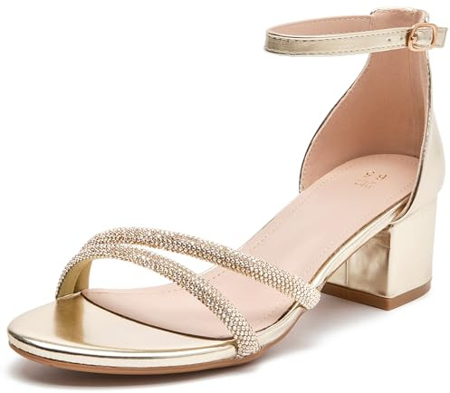 WUIWUIYU Sandales Femme Été Confortable Talon Bloc Bout Ouvert Mode Glitter Chaussures de Mariage Double Bride Escarpins de soirée 5cm-Or Glitter 40