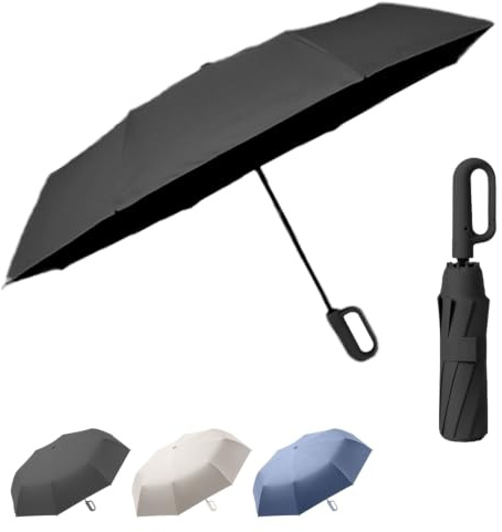 erised's bifrost Parapluie Pliant Compact de Voyage, Design Poignée Mousqueton, Automatique, Léger et Portable, Soleil/Pluie, Protection UV, Téflon,8 Baleines, Pour Sac à Dos, Homme Femme