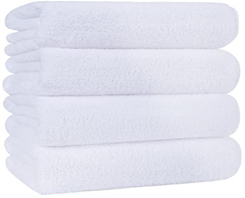 Polyte - Toalla de baño de Microfibra superabsorbente antipelusa - Secado rápido - Blanco - 145 x 76 cm - Pack de 4