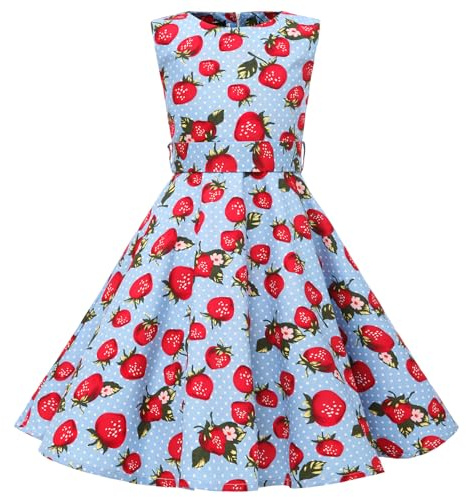 LSHEL Années 1950 Style Enfants Filles Vintage Robe De Soirée Imprimée Rockabilly Dress Rétro Plissé