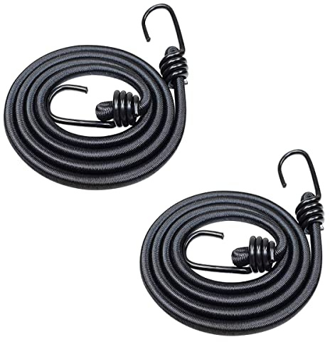 DRERIO 2 Pezzi 2 m corda bungee con ganci, cinghie bungee lunghe, cinghie di fissaggio per bagagli per impieghi gravosi, corda elastica nera per moto, auto, caravan, valigie, biciclette