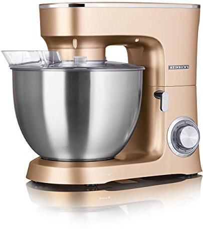 HEINRICHS Küchenmaschine Knetmaschine Teigmaschine Rührmaschine 1500W Küchengerät Rührbesen Knethaken Schneebesen 6 einstellbare Geschwindigkeiten XXL 8L Edelstahlschüssel geräuscharm (Gold)