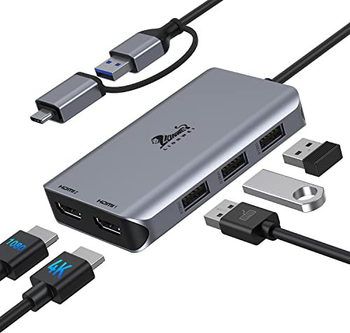 LIONWEI USB 3.0 Docking Station 2 HDMI USB C Hub Dual Monitor USB A auf Dual HDMI Adapter mit 3 USB 2.0 kompatibel mit MacBook Pro/Air/M1/M2, Dell/HP