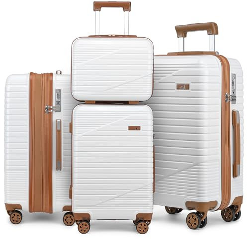 Sea choice 3 Teiliges Kofferset mit 8 Rädern, Polycarbonat-Hartschalen Spinner Trolley Koffer mit TSA Zulassung, 4 Teiliges Set (S/M/L/XL) für Reisen, Weiß