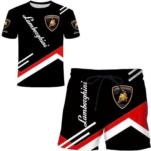 SPONYBORTY Herren-T-Shirt-Shorts-Trainingsanzug-Set Lambo.RGhi.ni 3D-Druck Zweiteiliges Set Kurzarm-T-Shirt-Hosen-Trainingsanzug jungen/D/XS