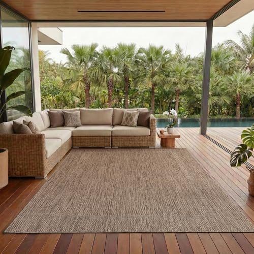 Outdoor Teppich Wetterfest Einfarbiges Design Terrasse Balkon Teppich Küche Garten Sisal-Look Küchenteppich Läufer Flur, Größe: 140 x 200 cm, Farbe: Braun