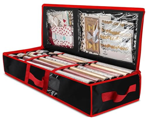Darryy Organizer per Carta Regaloa Tessuto Oxford 600D Resistente agli Strappi (33 x 14 x 6 Pollici), Contenitore Sottoletto, Borsa Portaoggetti con Tasche Interne per Fiocchi (nero)