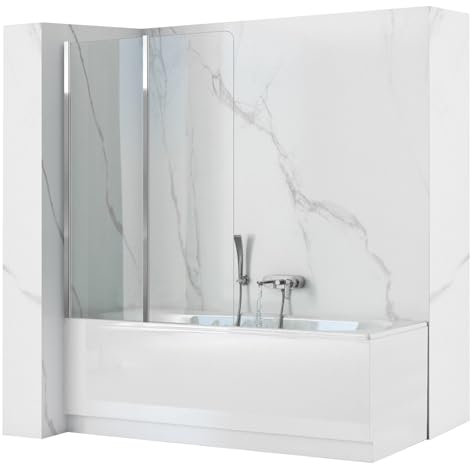Rea Pare-baignoire pliant Agat-2 80 x 140 cm écran paroi de baignoire sur le mur, verre de sécurité 5 mm (Finition des profils: Chrome)