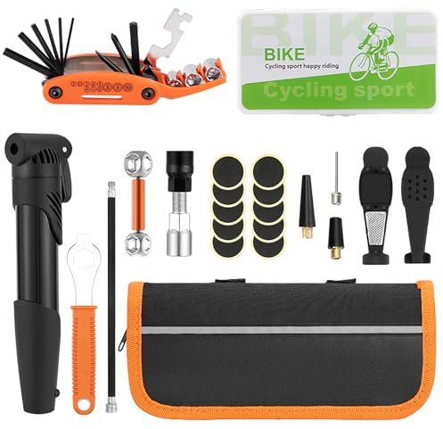 Cuteefun Fahrrad Flickzeug Set, Fahrrad Flickset mit Mini Fahrradpumpe, 16 In 1 Fahrrad Multitool Werkzeug, Fahrrad Werkzeugset Unterwegs, Fahrradreparatur-Set Für Mountainbike, Radfahrer, Motorräder