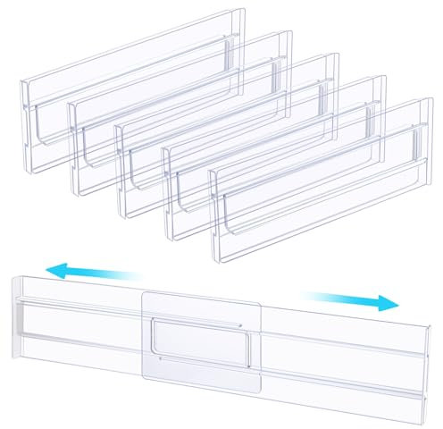 ASelected 6Pcs Drawer Dividers 3.2 High Expandable From 10.8-20.4 Adjustable Drawer Organisers Clear Plastic Drawers Separators For Bedroom, Clothing, Kitchen Utensils, Bathroom And Office